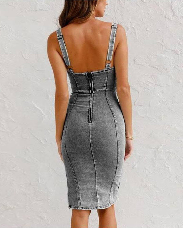 Sawsan | Fitted Denim Camisole Dress