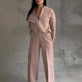 Women's Zip Jacket and Wide Leg Pants Set