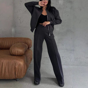 Women's Zip Jacket and Wide Leg Pants Set